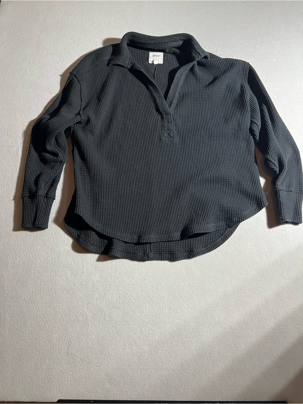 Aerie Black Waffle Knit Pullover Top long sleeve